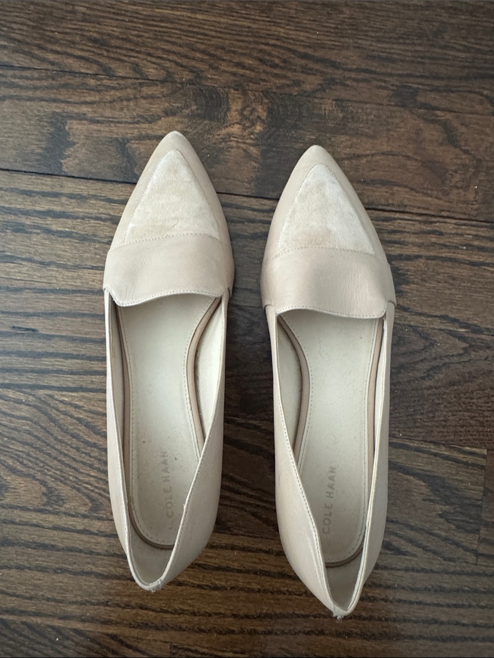 Cole Haan Beige Pointed-Toe Suede & Leather Flats